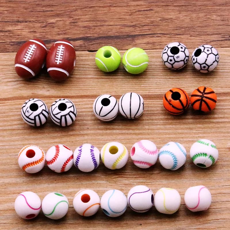 1 pz. Ciondoli sportivi in resina a forma di pallone da rugby, tennis, basket, per creazione bracciali, collane, fai da te, forniture per gioielli artigianali