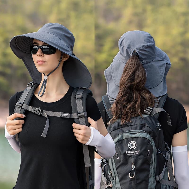 Lightweight Visiera Hats by Designer with Horsetail Hole, Women's Bucket Summer Hats with Tesa Larga, Solar External Protection, Sun Hat