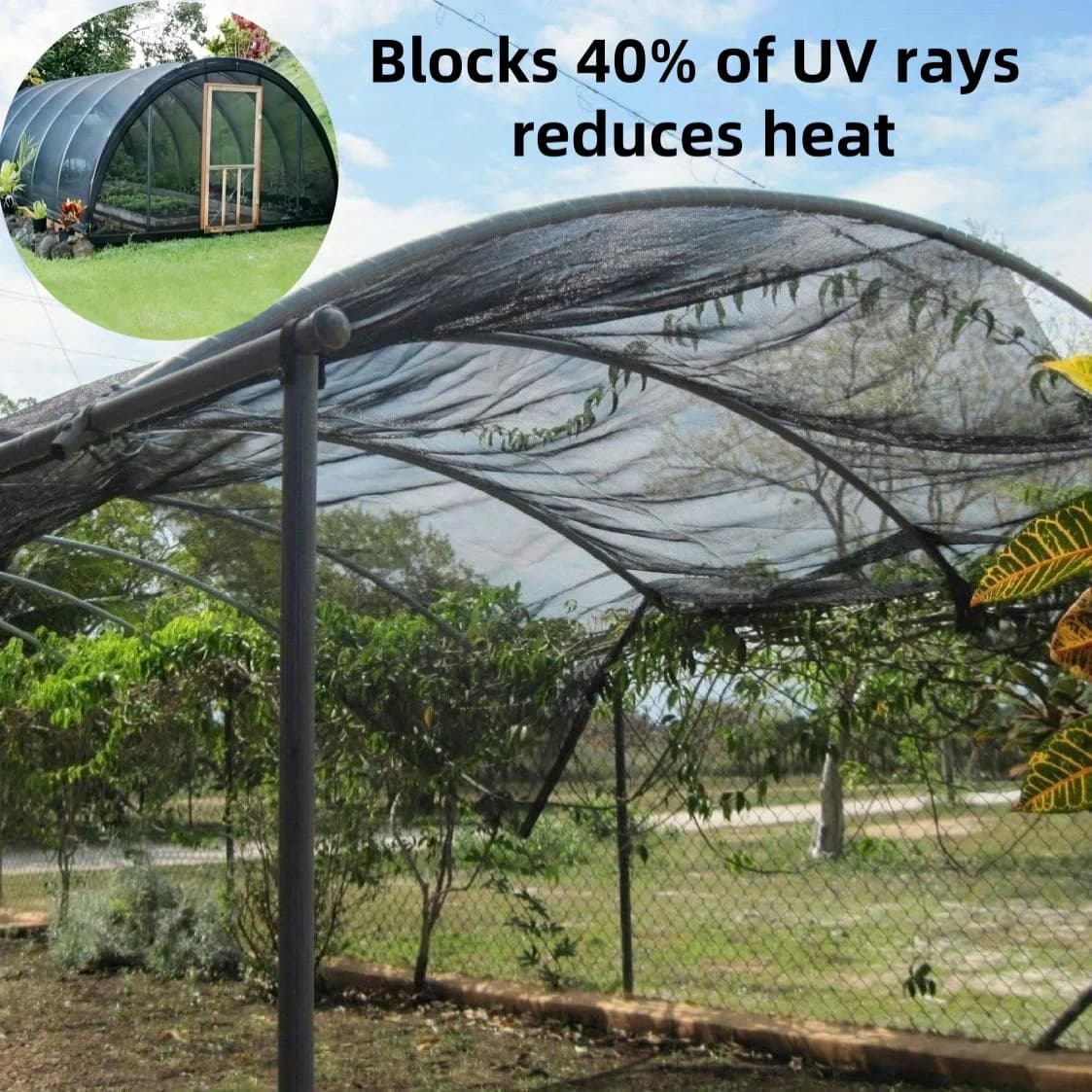 40% UV Protection Shade Cloth with 20 Straps, Durable Sunscreen Canvas for Gardens, Greenhouses and Plant Protection