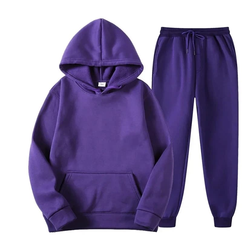Uomo Donna Tuta con cappuccio Casual Tinta unita Pullover spesso e pantaloni lunghi Set da 2 pezzi Uomo Autunno in pile Jogger Tuta sportiva Ne