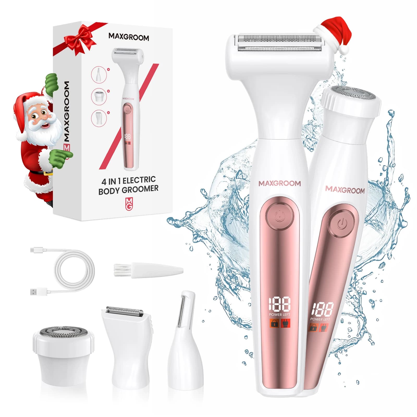 MAXGROOM 4in1 Women's Electric Shaver Bikini Trimmer Baffi Face Rasoi Body Arms Legs Handpiece Portable Hinderer