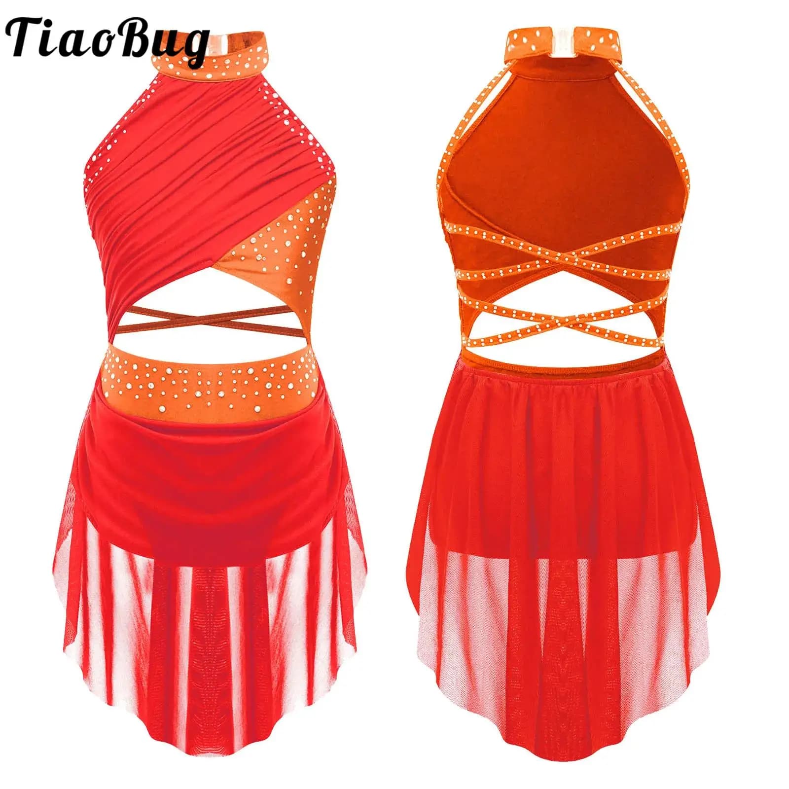 Abito da ballo lirico moderno senza maniche per ragazze Bambini Tutu di balletto Ginnastica Body Body Pattinaggio di figura Costume da spettacolo