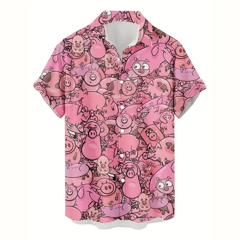 Moda gatto cane camicia hawaiana uomo 3d stampato animale maiale grafica camicie a maniche corte nuovo design estate spiaggia risvolto camicetta con bottoni
