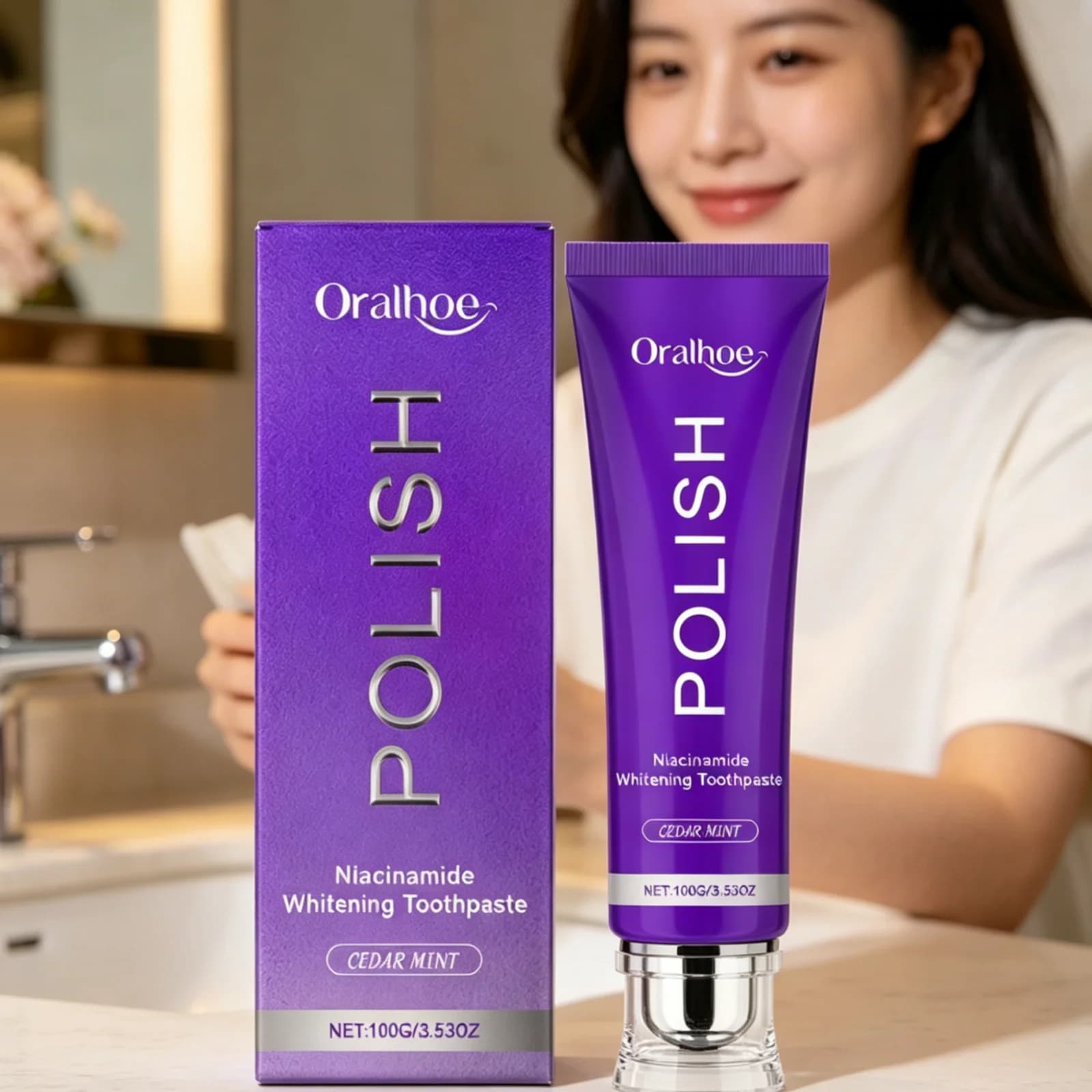 Oralhoe Niacinamide Whitening Toothpaste Powerful Cleaning Stain Removal Oral Odor Removal Mild Teeth Whitening Toothpaste 100g