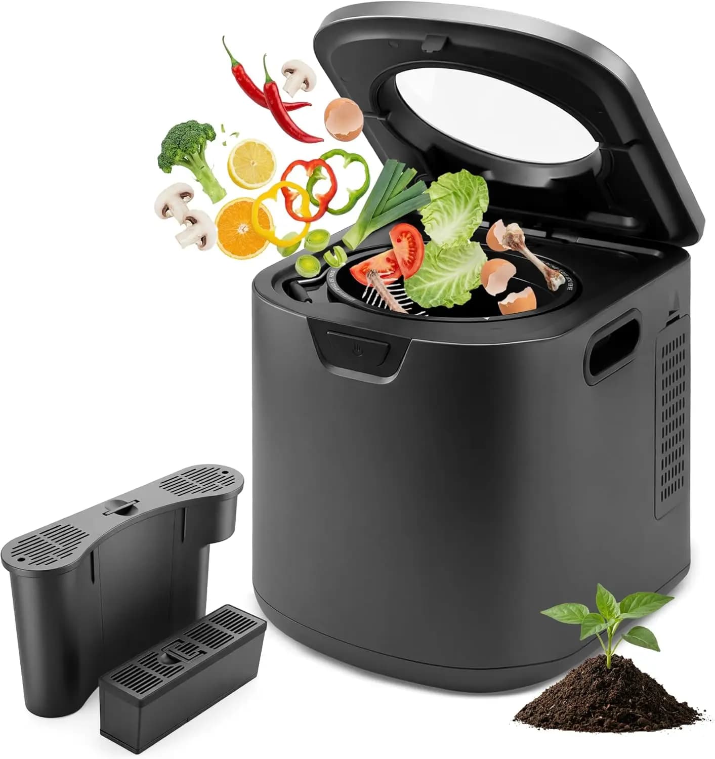 Composter Elettrico da Cucina da 4 Quarti, Composter Intelligente da Bancone con 2 Filtri al Carbone Inodore, Contenitore per Compostaggio Elettrico