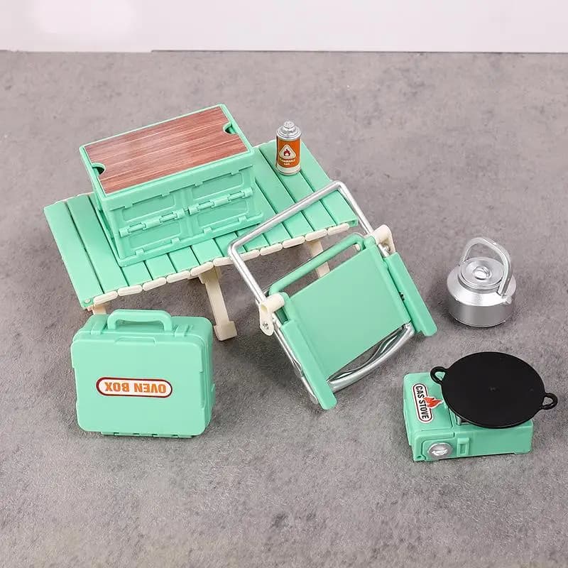 1:12 Casa delle bambole in miniatura Giocattolo Modello Accessori Mobili Decorazione Decorazione Campeggio Picnic Set Sedia pieghevole Stufe a gas Casa delle bambole