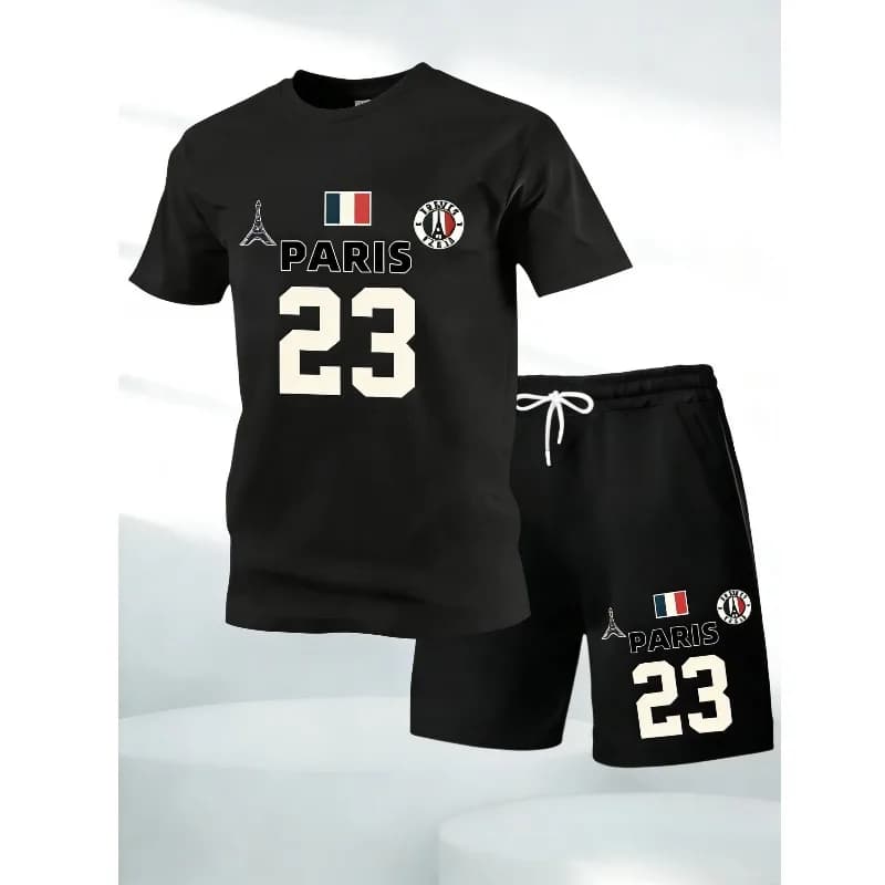 Ultimo Completo da Uomo Stampa California Los Angeles - T-shirt Morbida a Girocollo con Tasche e Pantaloncini a Vita Alta