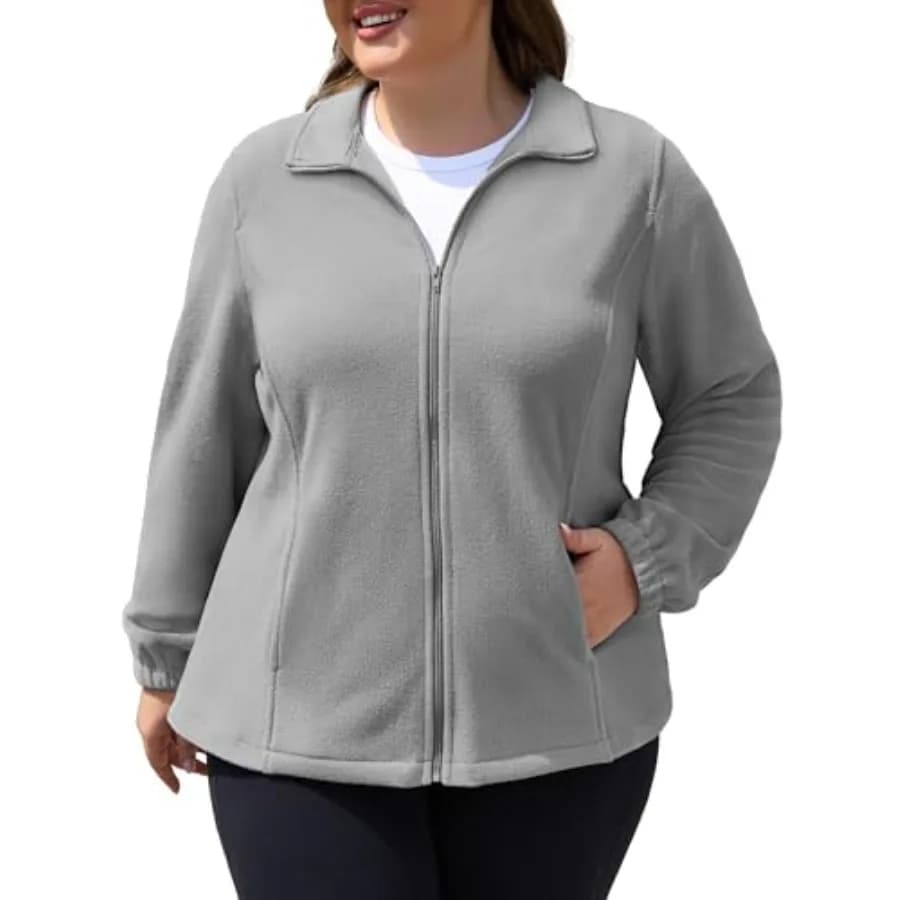 COOTRY Giacca in pile taglie forti da donna, leggera, con zip, morbida, calda, a maniche lunghe, con tasche, per l'inverno