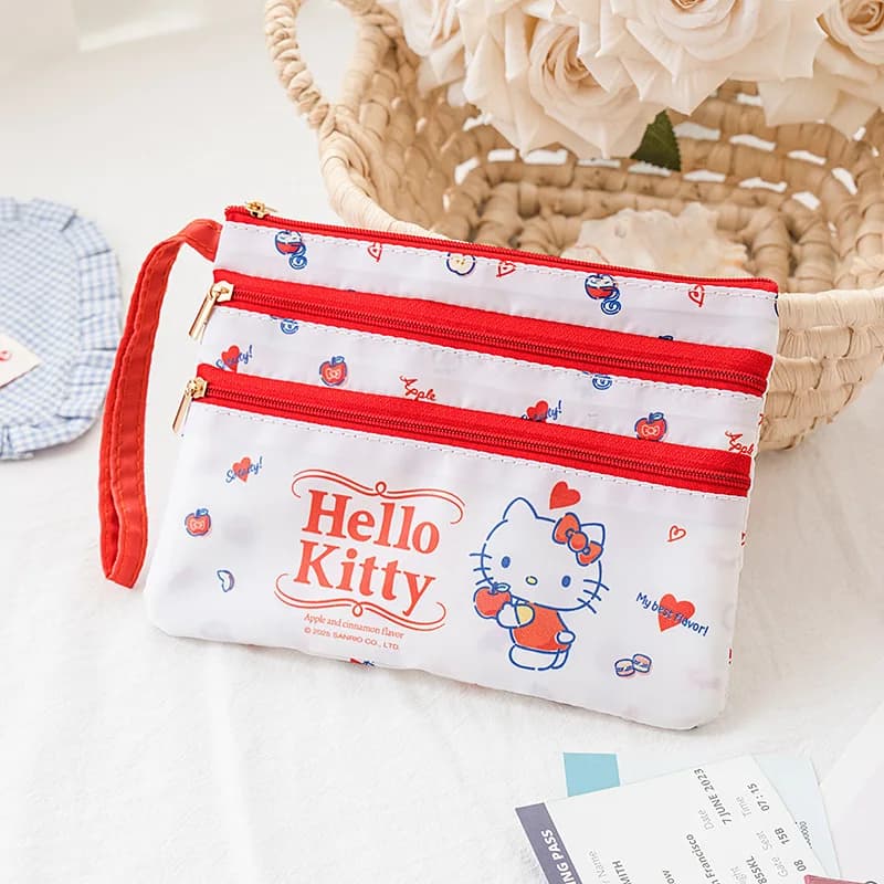 Borsa porta-ID Sanrio Hello Kitty con cerniera, custodia per passaporto, biglietti, documenti e penne, organizer anime kawaii