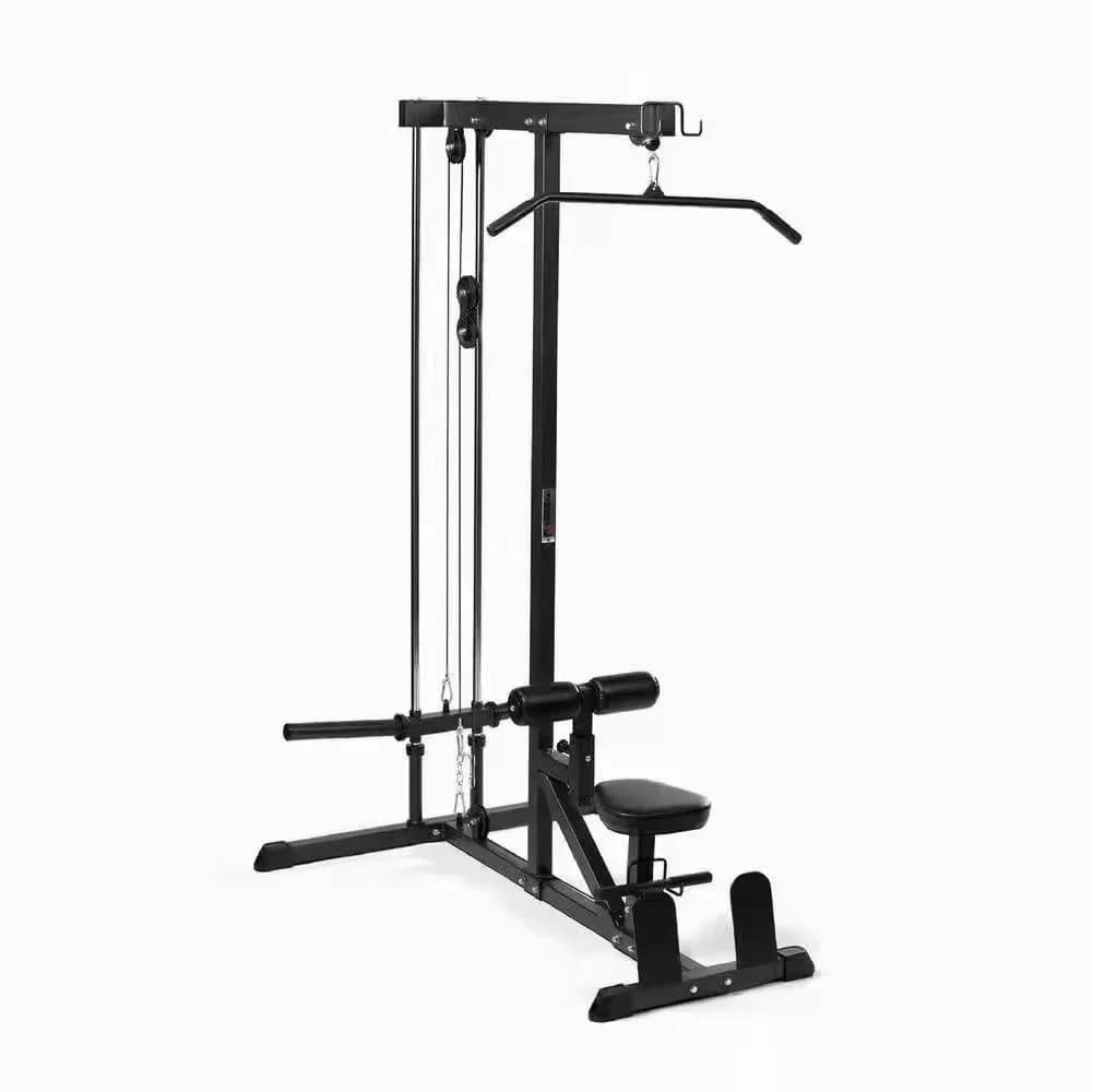 Fitness machine with combined weight plate load for gym equipment, double low row, to pull down, for home