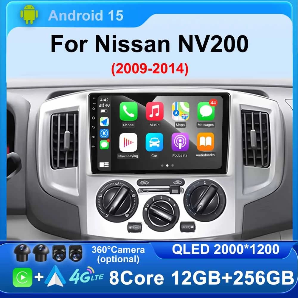Android 15 Autoradio Multimedia video player GPS navigation Carplay Android Auto DSP WIFI 4G for Nissan NV200 NV 200 2009- 2014