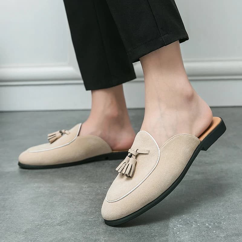 Mocassini mezze pantofole verdi nere beige da uomo Mocassini casual in pelle scamosciata Nappe Nessun comfort di follow-up Scarpe da casa traspiranti