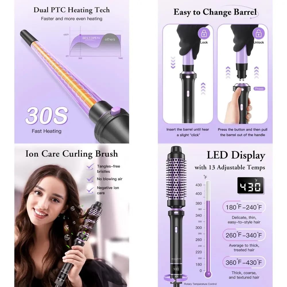 Hair styling kit 5 in 1: hair curler, hair plate, 3 ceramic needles, thermal brush, heat resistant mat and accessories