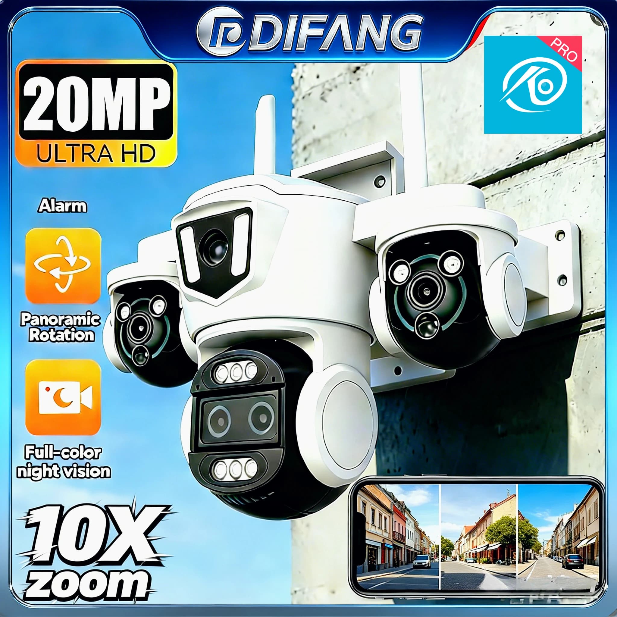 20MP 10X Optical Zoom WiFi Security Cam Four Lens Three Screens Auto Tracking 6K Dual Len Waterproof WiFi CCTV Cam 10K 20MP