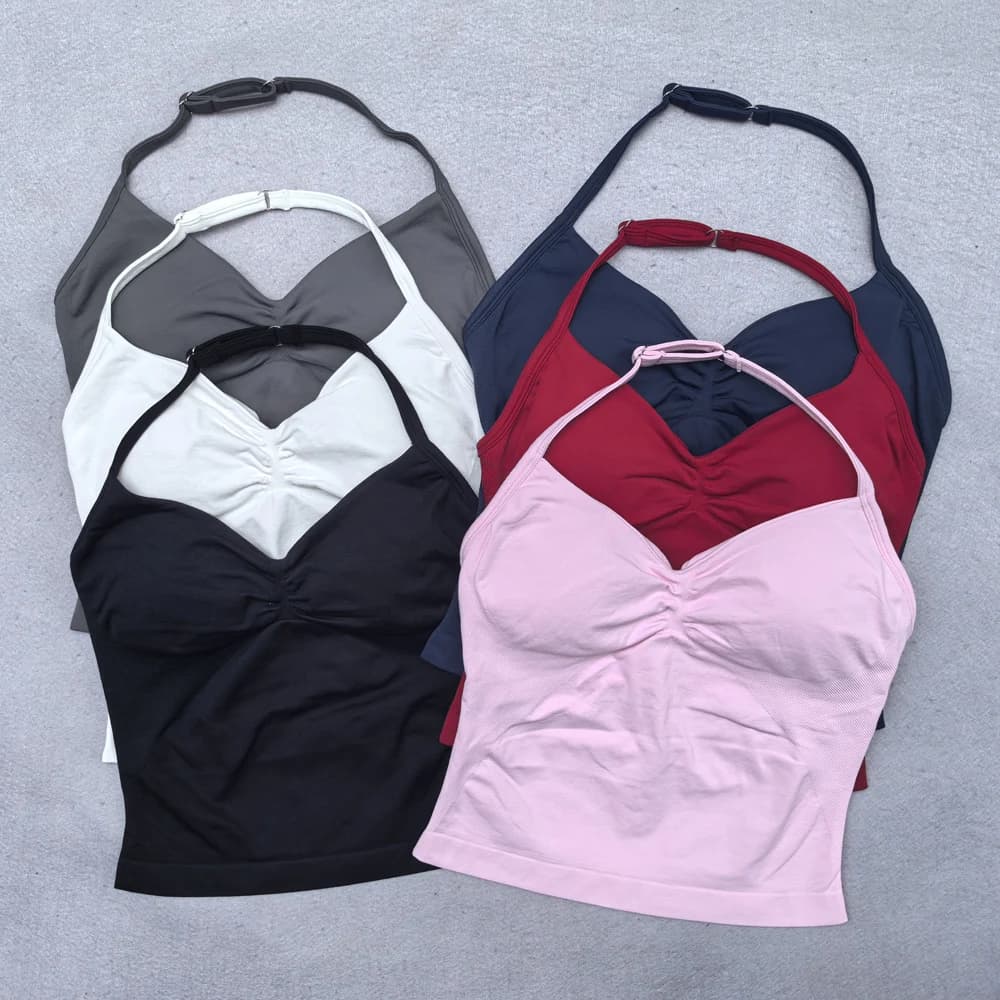 Gym top with adjustable shoulder straps Gymwear without backrest Waist bra for women Removable covers Yoga tank Top Sports vest