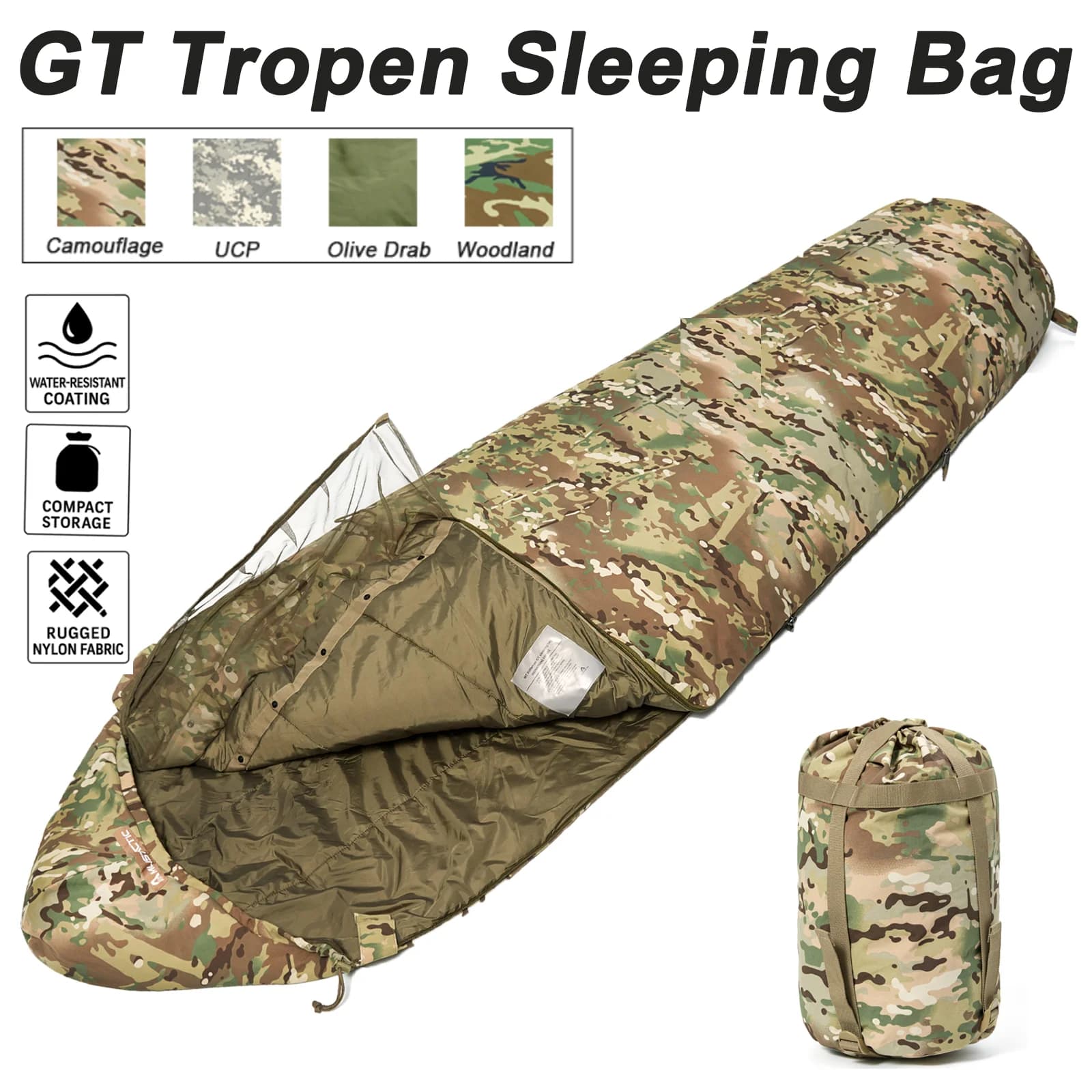 Sacco nanna militare tattico Akmax GT – Sacco mummia da combattimento militare con copertura bivacco impermeabile per campeggio all'aperto, escursionismo