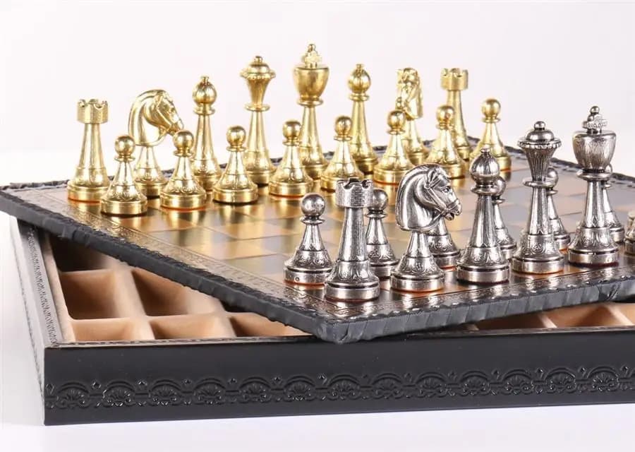 Classic Deluxe Brass Chess Set Handmade Wooden Chessboard Foldable Design Chess Box Indoor Children's Games