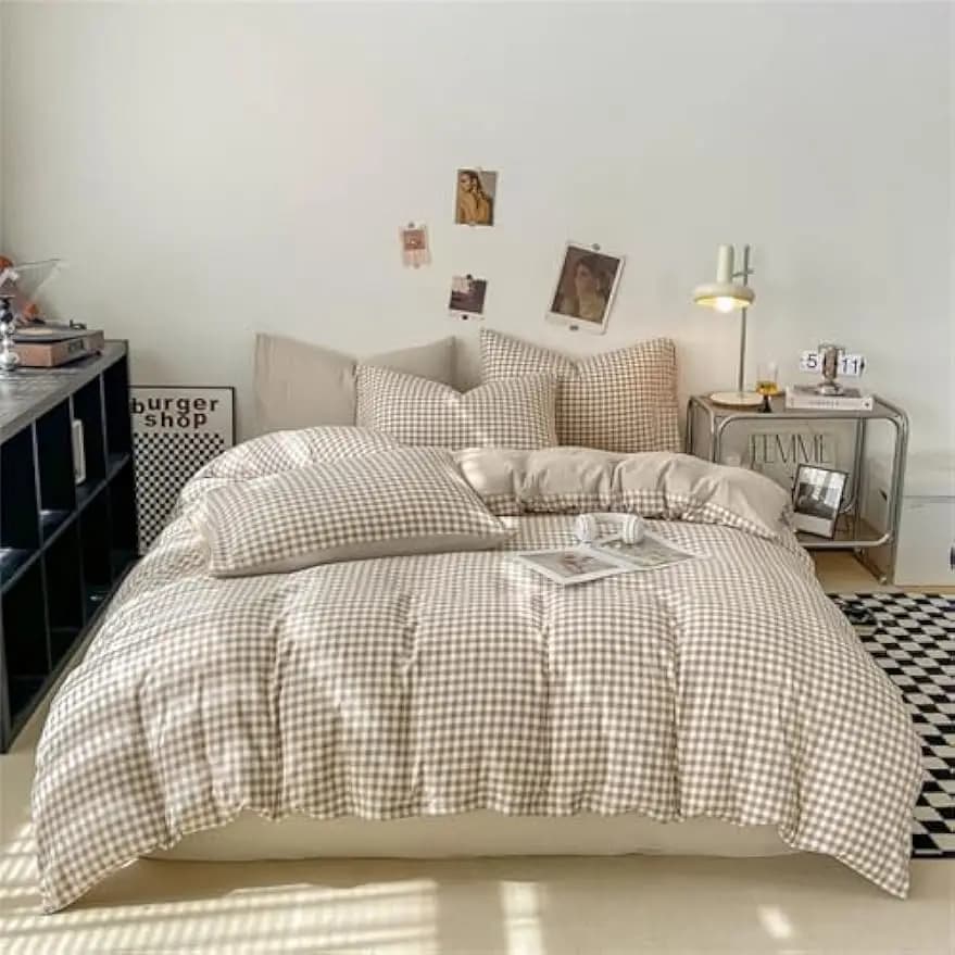 Set Scottish queen size light brown queen bedspread, soft breathable microfiber bed linen with pillowcase