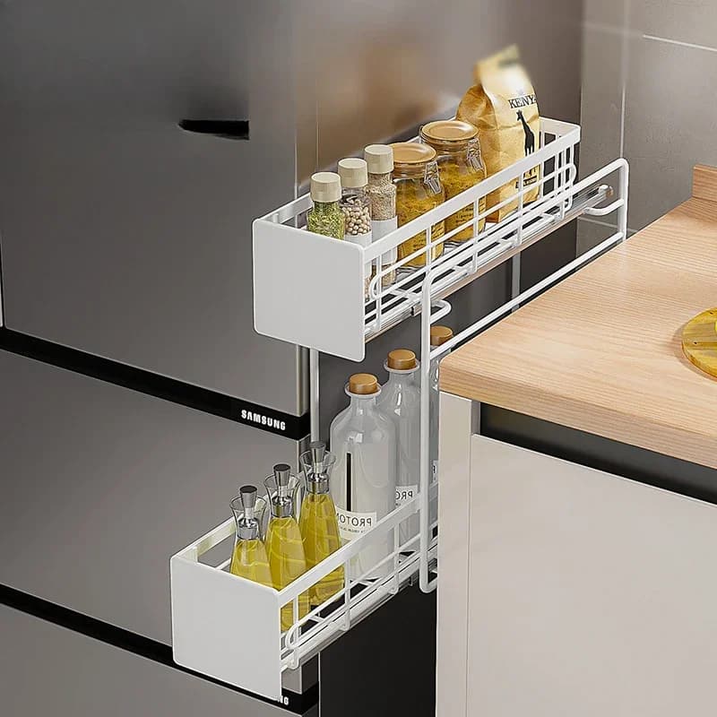 No Installation Organizer Iron Magnetic Refrigerator Rack MultiFunctional Washing Machine Side Shelf Pull Out Storage Solution