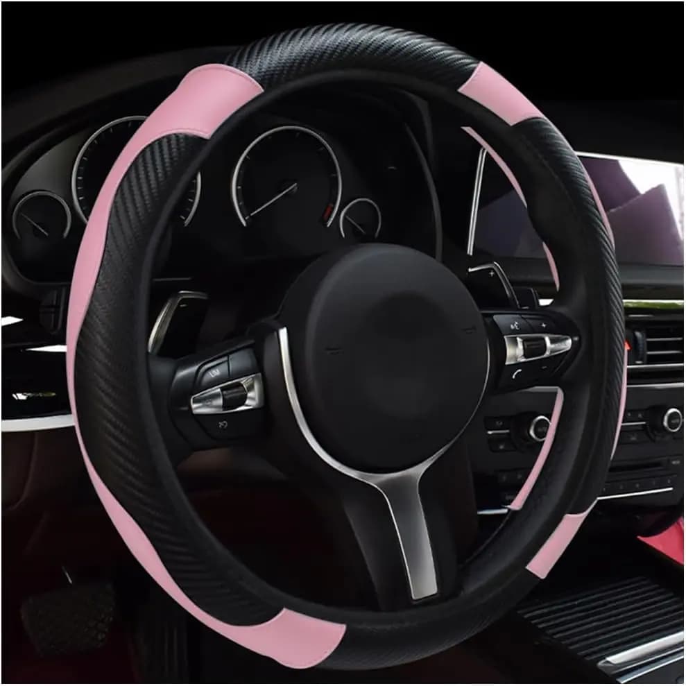 Coprivolante in Pelle Traspirante da 15 Pollici, Accessorio Auto Universale Antiscivolo in Nero e Rosa