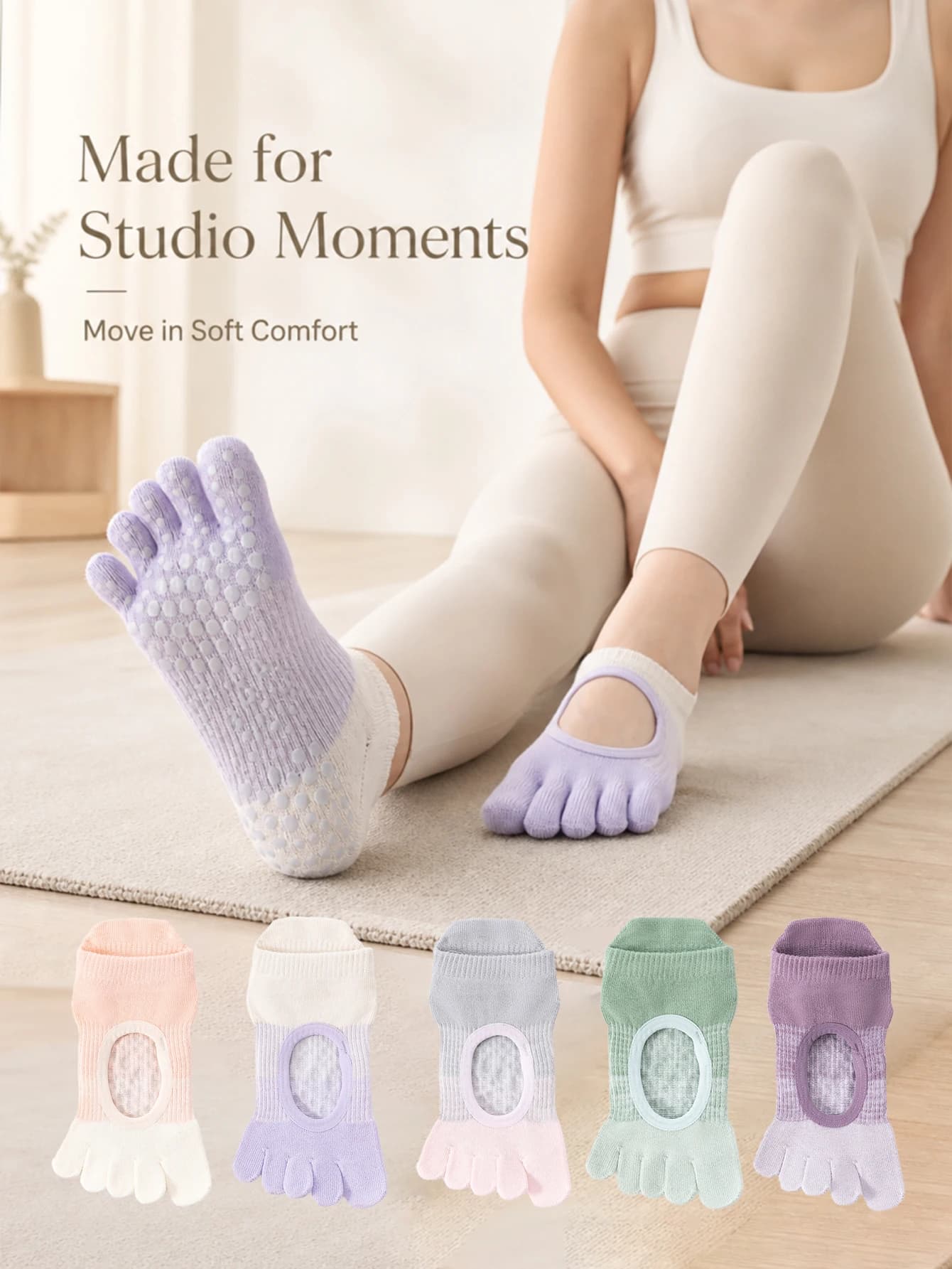 2 Pairs of Women's Gradient Color Split-Toe Socks, Hollow Backless Five-Toe Yoga Socks, Cotton Blend Silicone Non-Slip Sole Sports Socks, Indoor Pilates Fitness Floor Socks