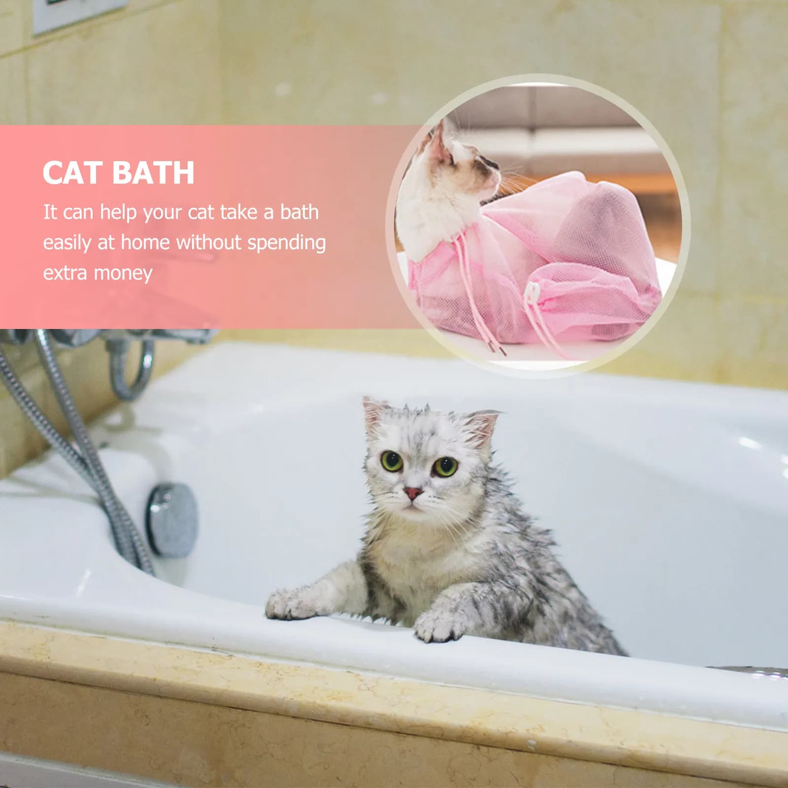 Borsa per il Bagno dei Gatti in Poliestere Traspirante, Antigraffio, Regolabile, per Taglio Unghie, Pulizia Denti e Cura degli Animali Domestici