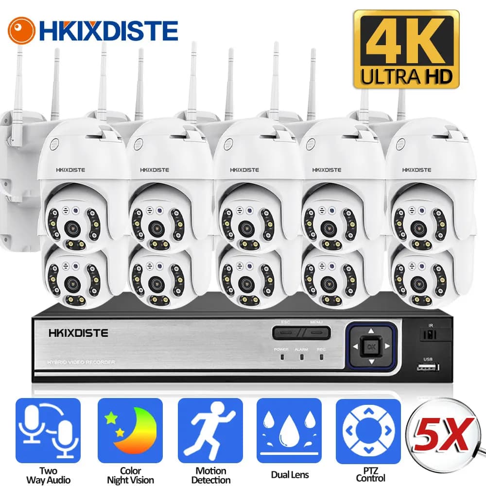 Kit sistema di sicurezza telecamera CCTV 4K Sistema NVR POE 8CH 8MP con telecamera di sicurezza PTZ Wifi Kit di sorveglianza audio video bidirezionale XMEYE