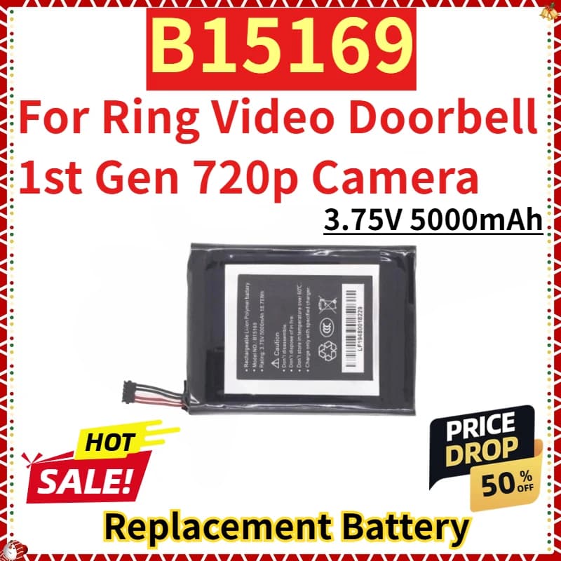 Per Ring Video Doorbell 1a generazione 720p Fotocamera Nuova batteria sostitutiva 3,75 V 5000 mAh B15169