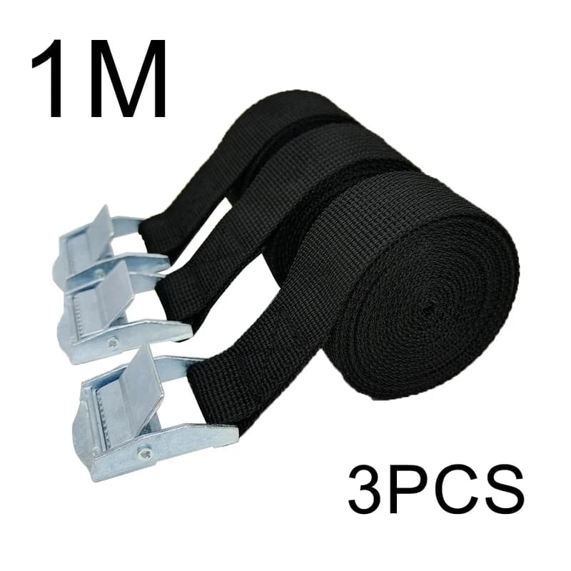 3 pieces 1-meter cargo straps with metal buckle. Durable ratchet tie downs with tow cable for cars, motorbikes, bikes and luggag