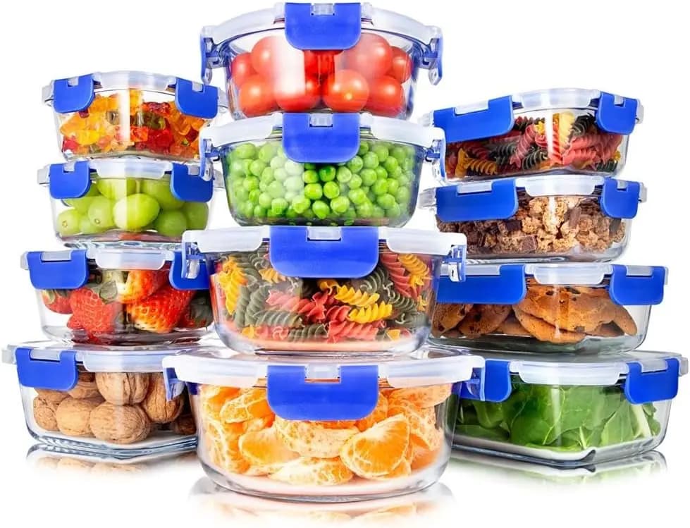 Set di 24 Contenitori in Vetro con Coperchi, 12 Pezzi Set di Contenitori in Vetro per Preparazione Pasti, Pranzo, Conservazione in Cucina, Conservazione Alimenti