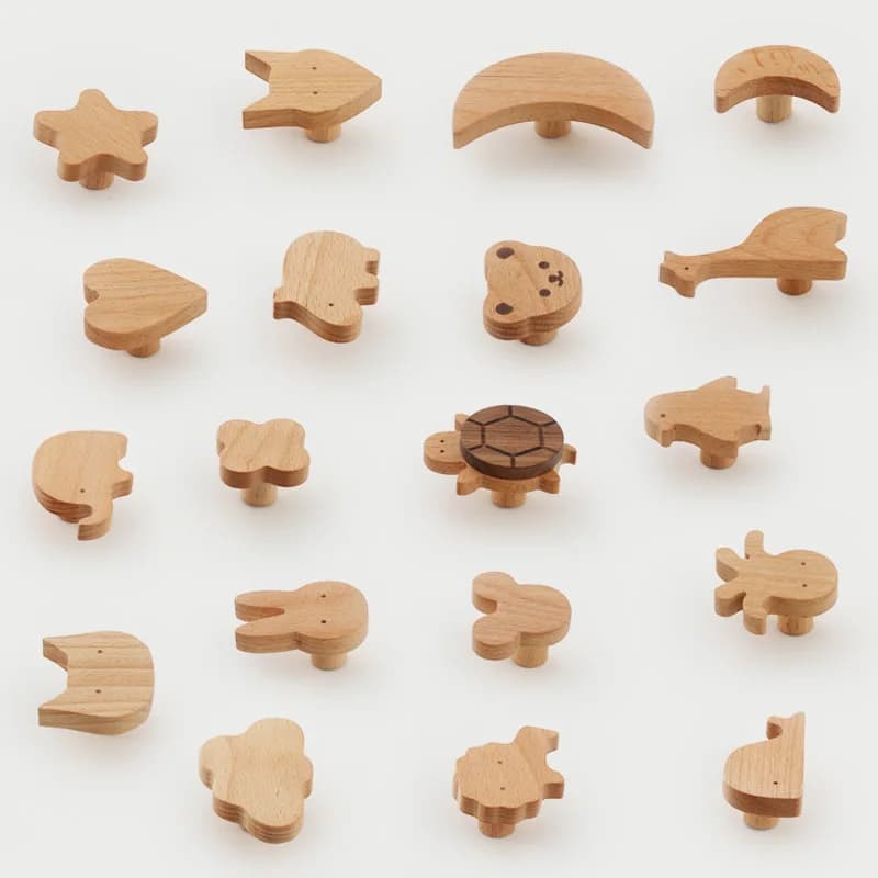 Manico in legno massello Nessuna punzonatura Comodino color tronco Cassetto cartone animato Maniglia per armadio in faggio per camera dei bambini moderna nordica