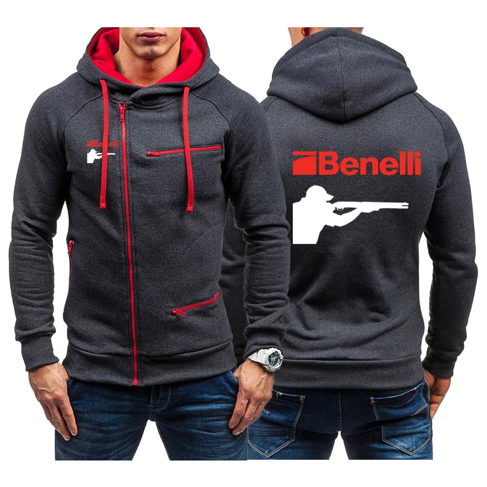 BENELLI Gun Firearms Logo New Men Spring and Autumn Printing Harajuku Four-Color Zipper Sweatshirt Comfortable Hip Hop Coat