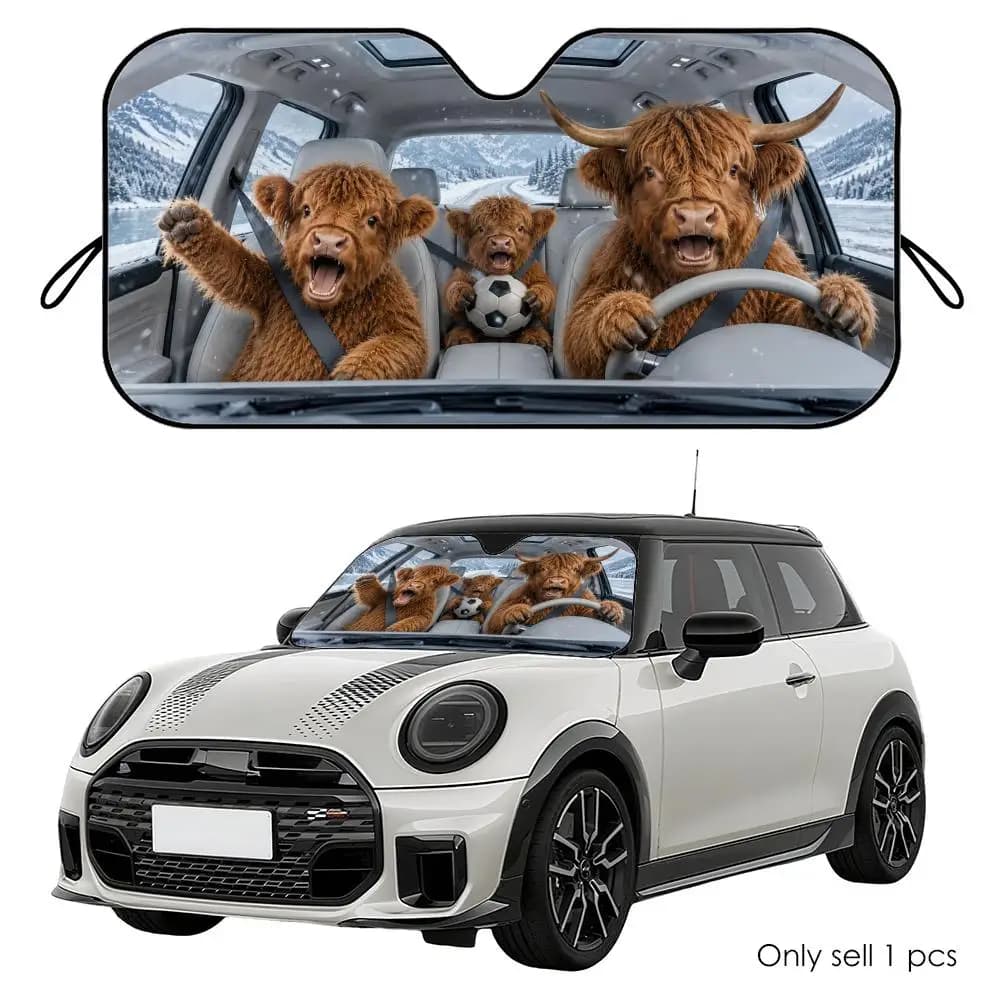 Soccer Highland Cattle Drive Sun Visor Reusable Aluminum Foil Car Windshield Sun Visor UV Heat Insulation Cover Shade