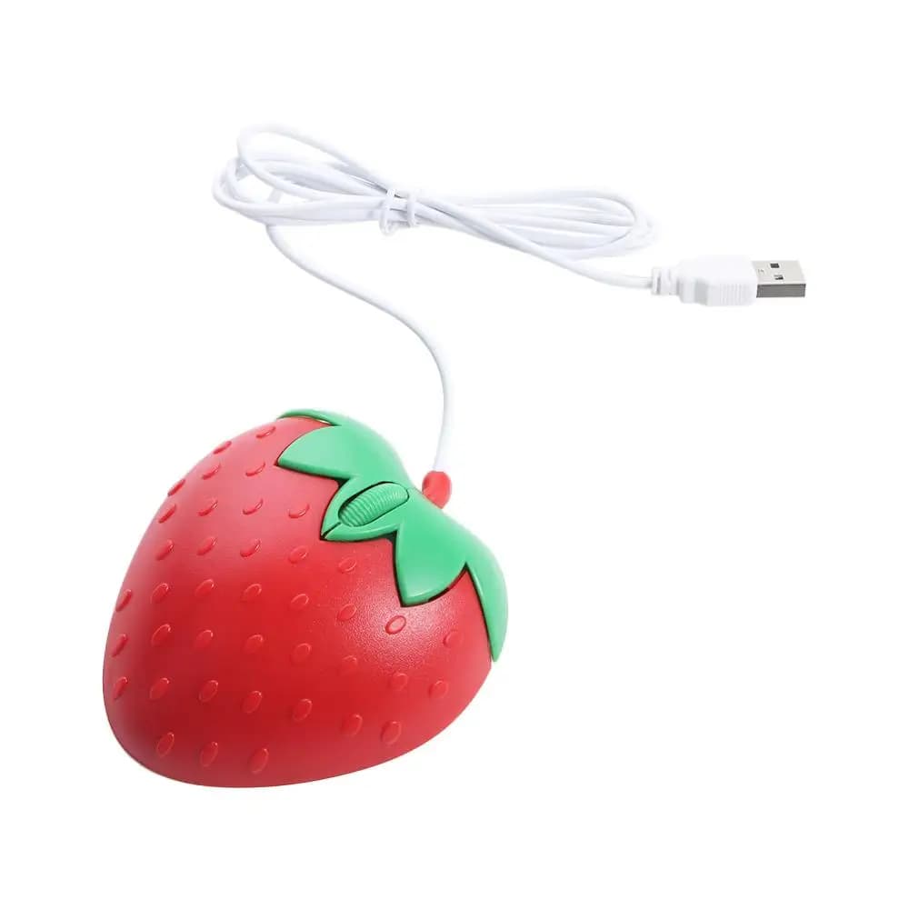 Per PC portatile Carino 800 DPI Cartoon Fragola ergonomica 3D Fragola Mause Mouse per computer Mouse ottico USB cablato