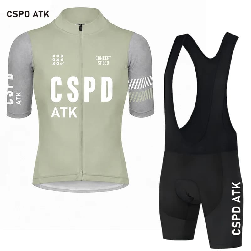 CSPD ATK Men's Summer Cycling Clothes MTB Bicycle Sports Shirt Set Polyester Fiber Cycling Top Sponge Cushion Cycling Paddle