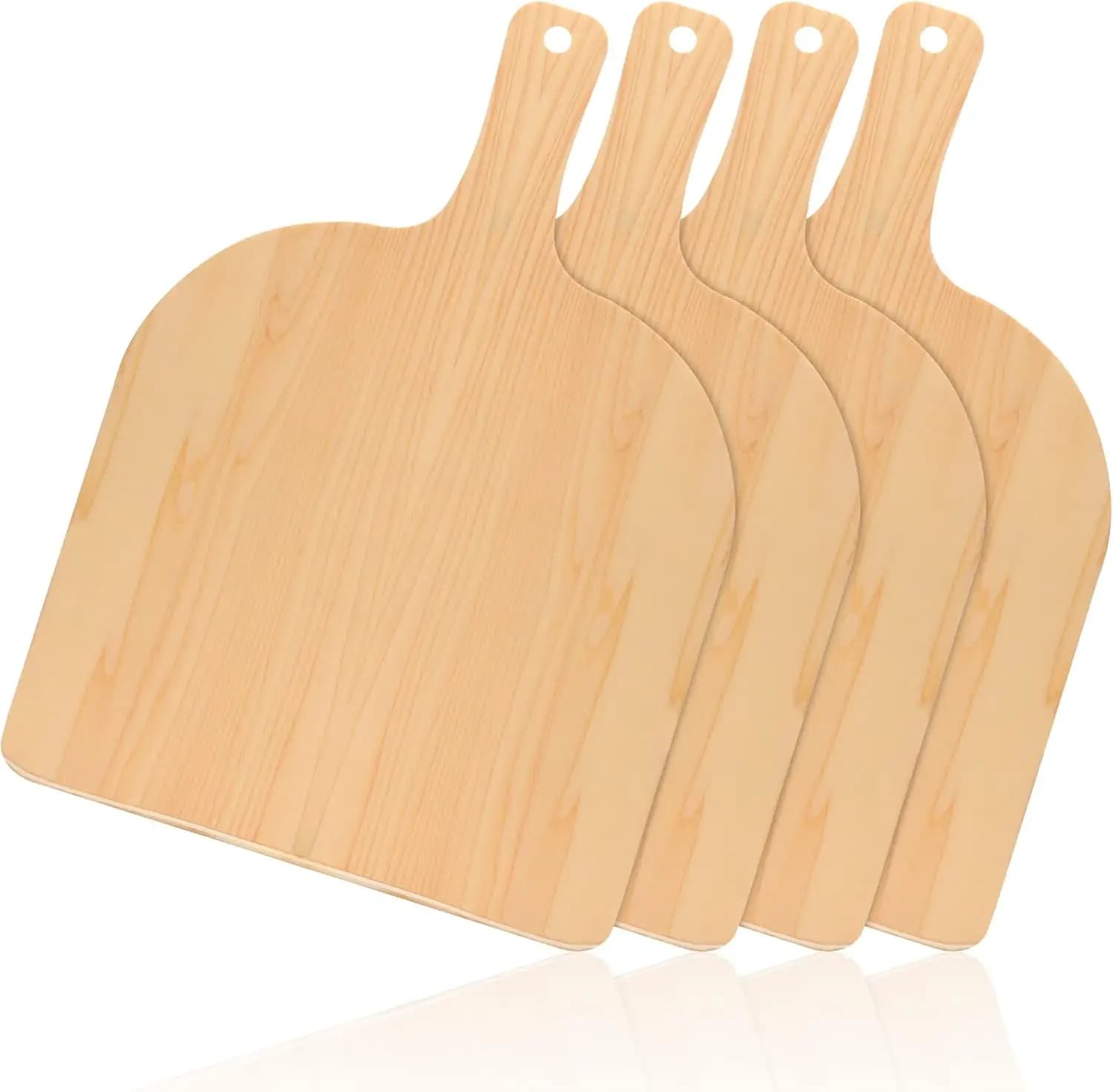 Set di 4 Palette per Pizza in Legno, Paletta da 12 Pollici con Manico per Cuocere, Tagliere per Pane, Frutta, Verdura