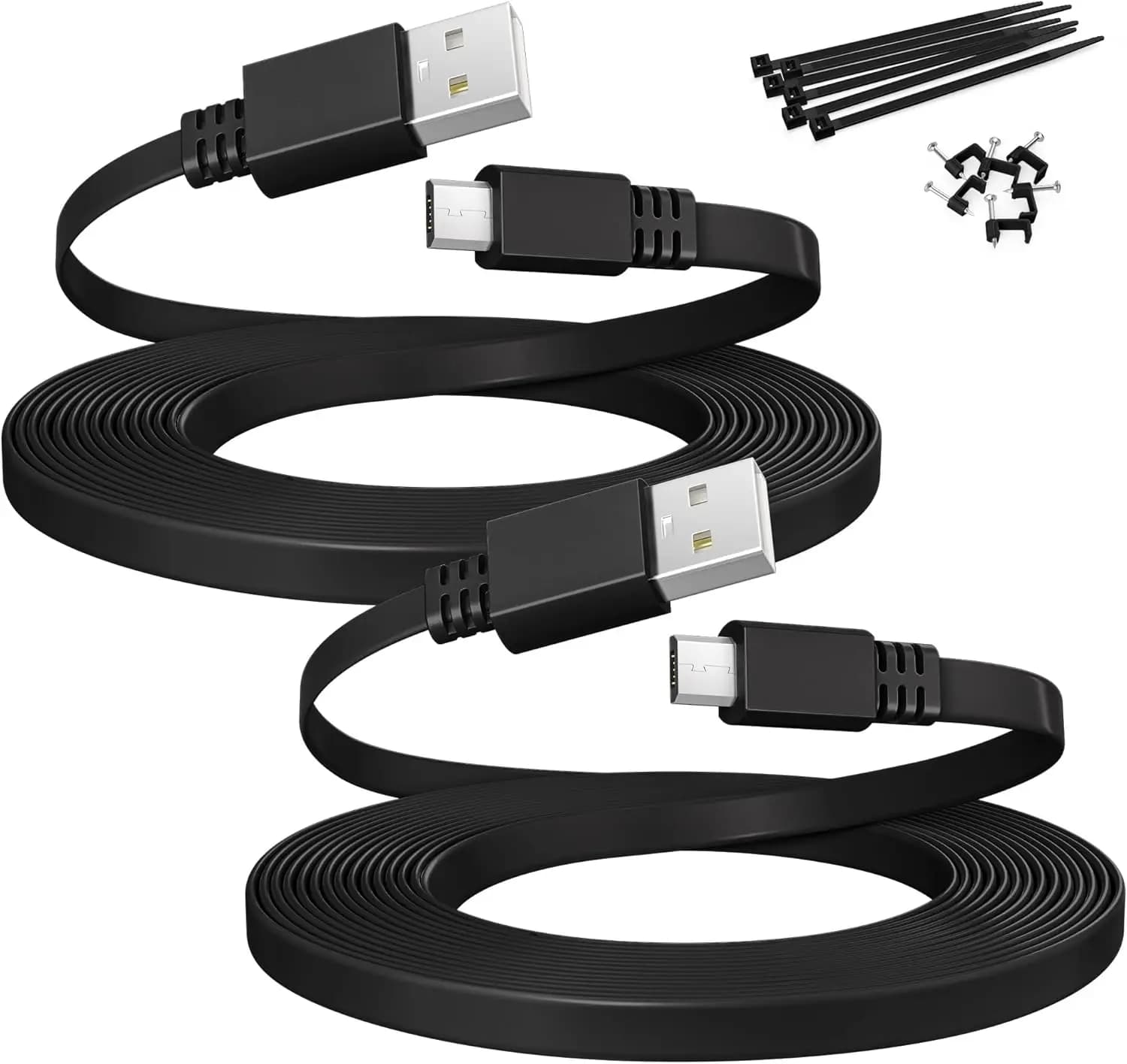 Cavo di prolunga Micro USB 20FT (2 pezzi), cavo di ricarica piatto da USB a Micro per telecamere di sicurezza, compatibile con Blink Wyze Ring Arlo