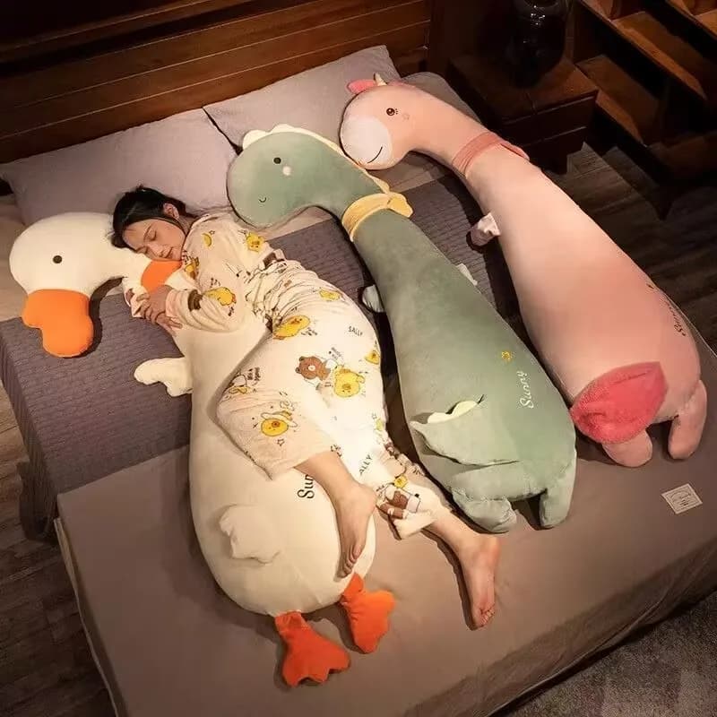 Oversized Long Body Pillow Dinosaur White Swan Unicorn Plush Doll Soft Stuffed Animal Sleeping Hug Pillow Leg Support Cushion