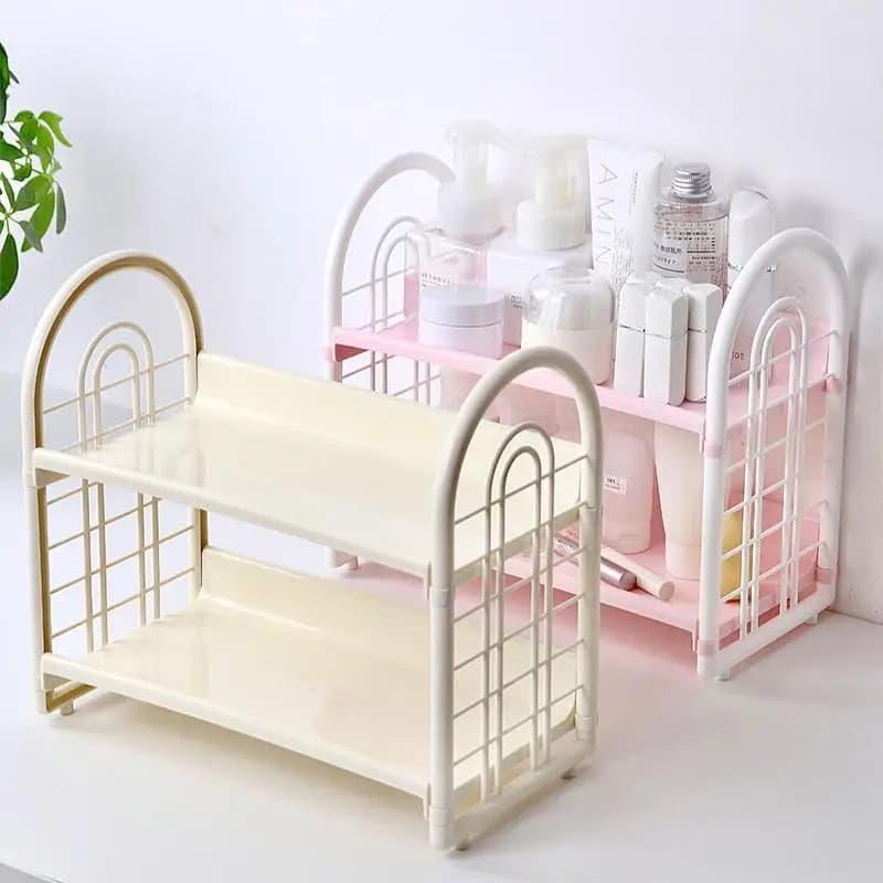 Double Layer Multifunctional Plastic Table Organizer Shelf for Cosmetics, Bedroom And Sleeper Accessories