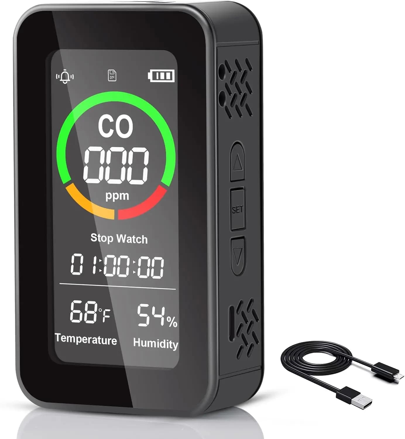2026 Smart 3 in 1 Carbon Monoxide Temperature Humidity Detector with Emergency Light for Outdoor Camping