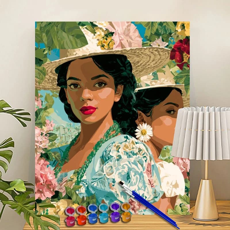 Painting By Numbers Vibrant Floral Sisters Acrylic Paint Canvas Dropshipping Portrait Family Children Photo Christmas gifts