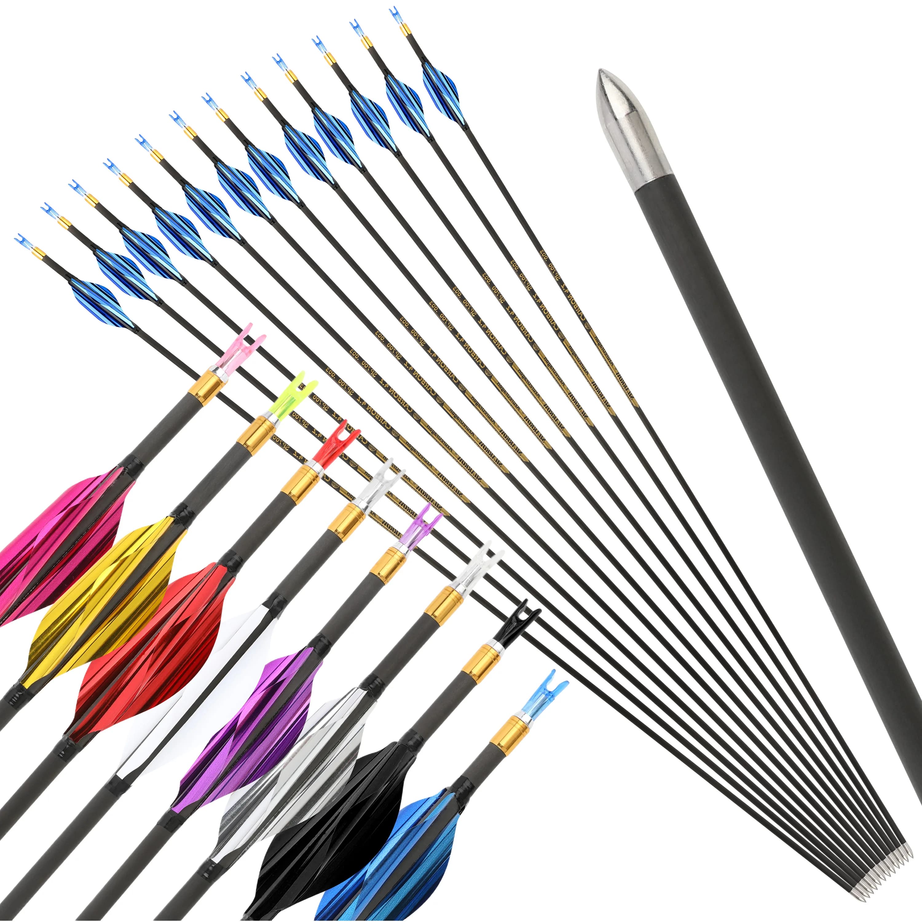 12pcs 31 Inch Pure Carbon Arrow Spine 700/800/900/1000 ID 4.2mm +-0.003'' Target Archery Recurve Compound Bow Shooting Hunting