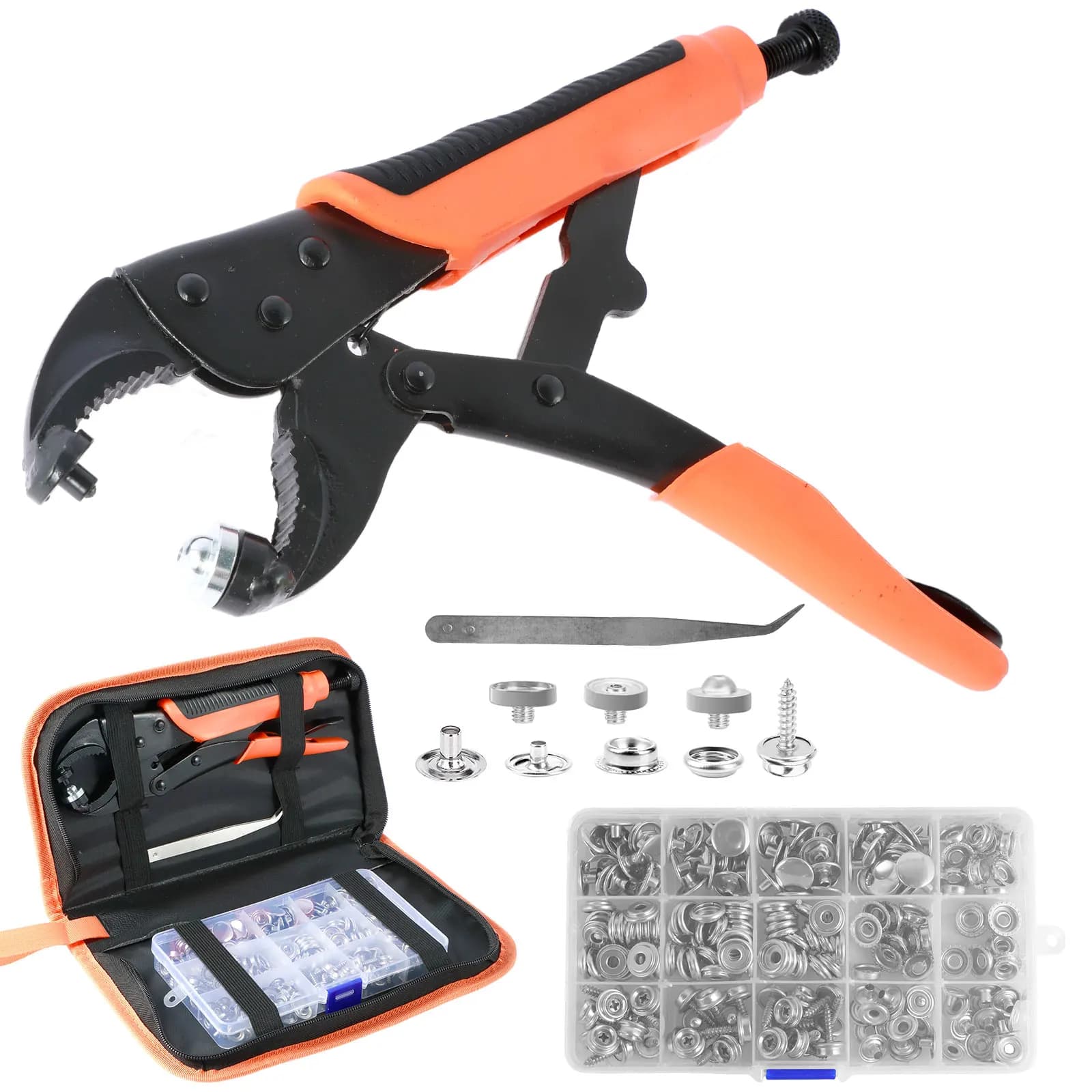 1 Set Kit di bottoni con chiusura a scatto in metallo Strumento per bottoni a pressione per carichi pesanti con pinze regolabili Accessori per cucire per vestiti in pelle