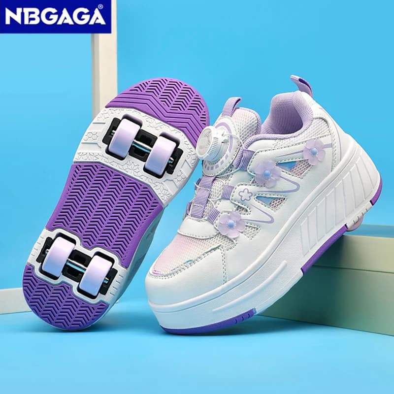 Skateboard Shoes Ultralight Gymnastics Shoes for Kids with Four Wheels Sports Running Gymnastics Shoes for Outdoor Walking Kids Gifts