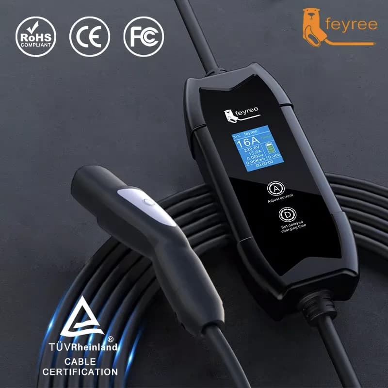Feyree EV Charger Portable 3.5kW TS-NACS Charger Plug 1.8' LCD Screen with Set Delay Schedule Charging Station for Tesla Cars