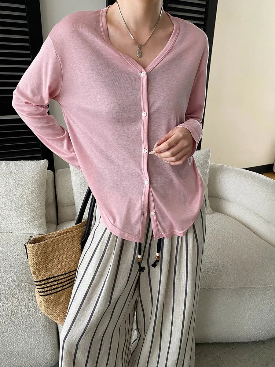 Cardigan protettivo solare da donna primaverile ed estivo, casual, tinta unita, con scollo a V e maniche lunghe