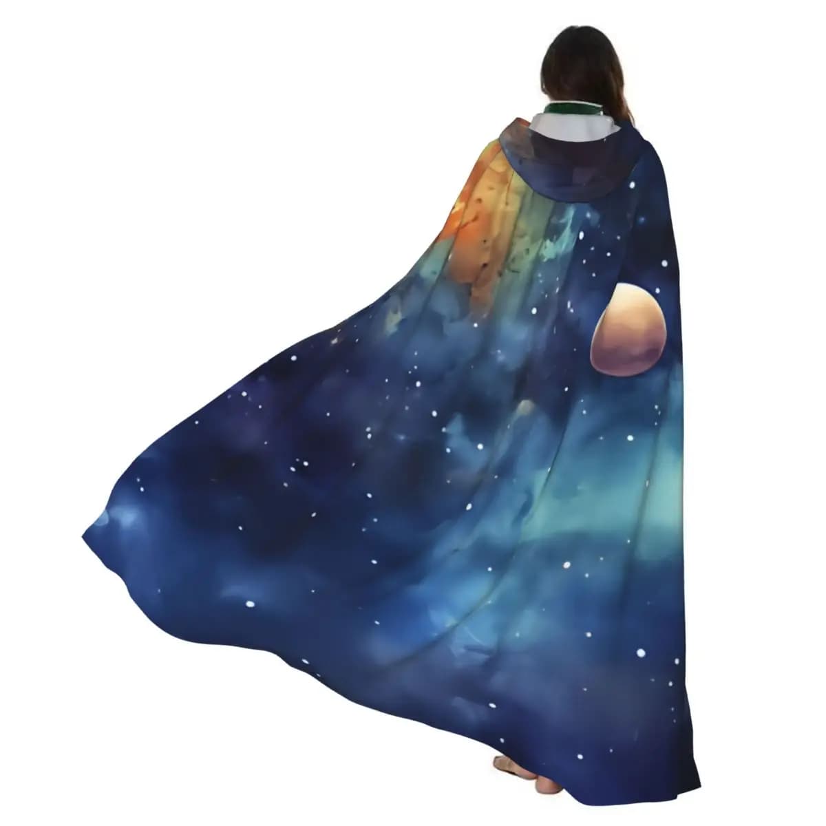 Adulto Halloween Pianeti Galassia Mantello stile acquerello Mantello con cappuccio Costume medievale Cappotto completo