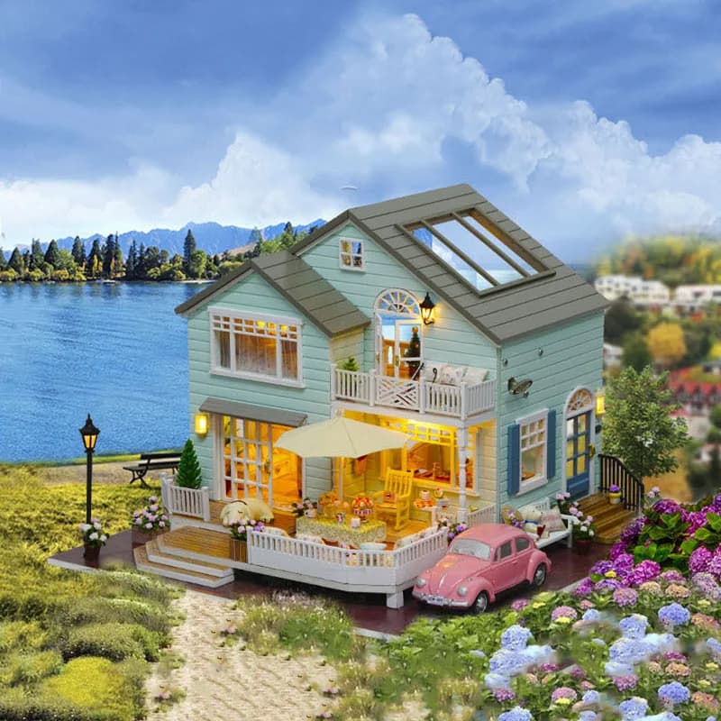Fai da te grande Villa in legno Casa delle bambole in miniatura con Kit di mobili case queenestown assemblare giocattoli bambini ragazza regalo di natale Casa