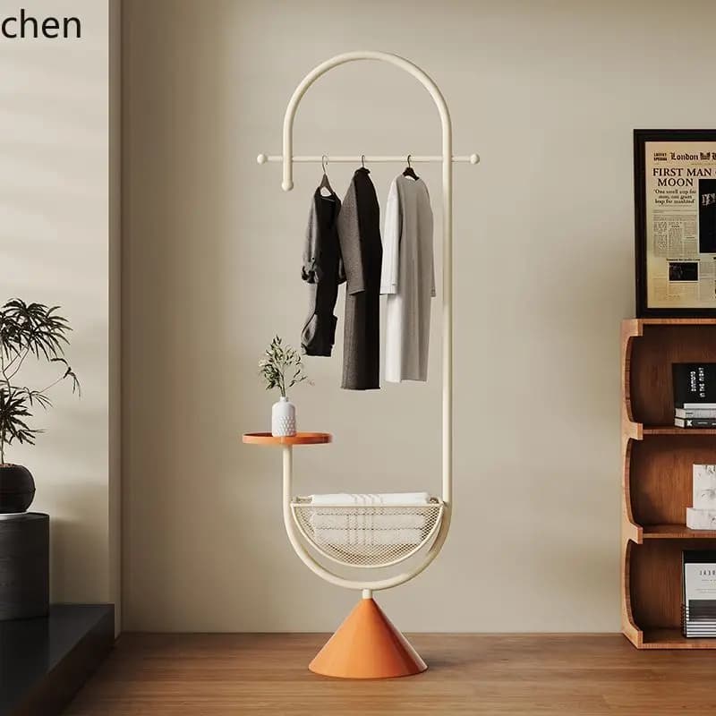 HT Iron Art Dirty Laundry Basket Bedside Hanging Rack Floor-standing Clothes Bag Rack Cream Style Coat Rack