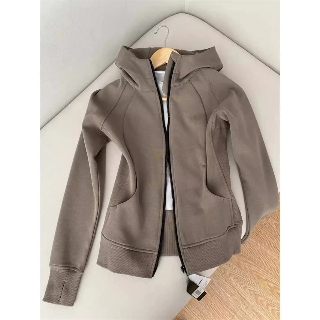 Women's Fitted Hoodie Jacket Yoga Top Street Style Commute Fashion Short Outerwear Long Sleeve Pure Color Sophiborg Design